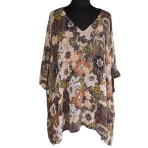 Arna York NWT 20 Plus Size Floral V-Neck Blouse Kaftan Boho Top